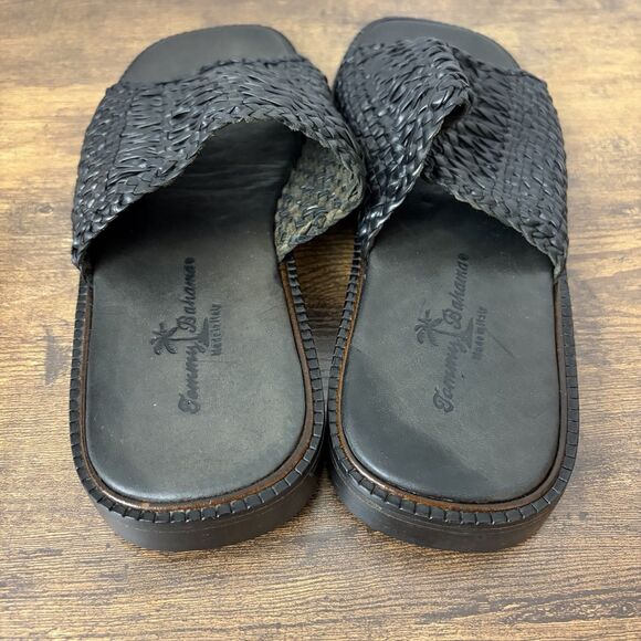 Tommy Bahama Men Woven Slip On Slide Sandals Size 10 Black Leather Casual Beach main image 7